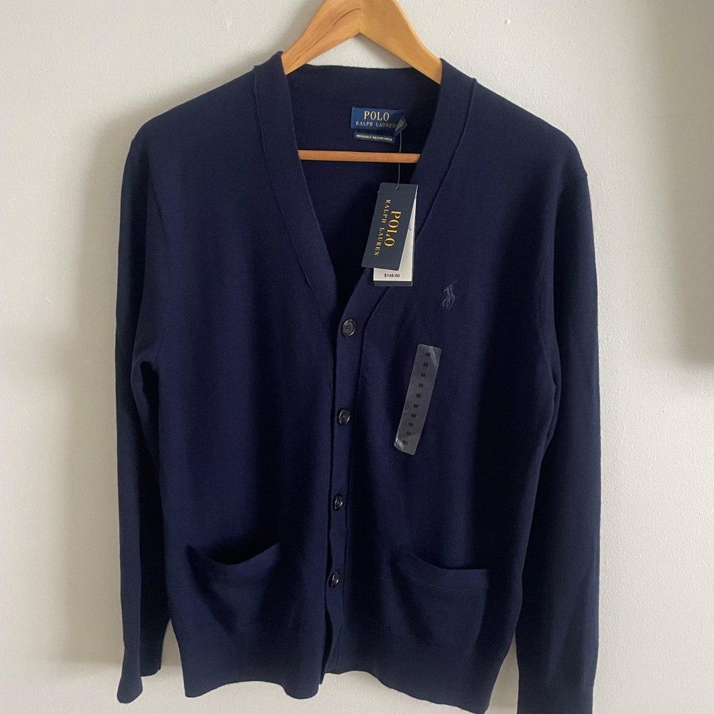 Polo Ralph Lauren Men’s Merino Wool Cardigan Sweater Navy Blue Size M NWT
